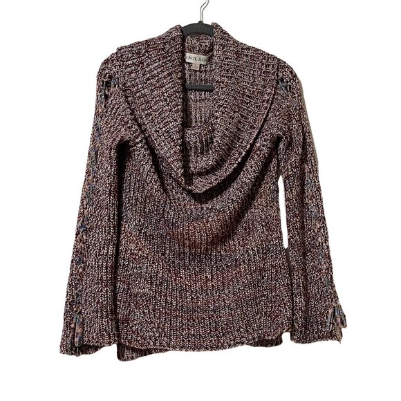 Knox Rose Sweaters - Knox Rose size L maroon variegated shawl collar lace up arms bell LS sweater